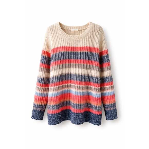 L.L. Bean Sweaters - LL Bean Womens Large Multi Color Striped Shaker Stitch Knit Crewneck Sweater